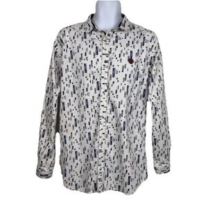 Catch plus Men's XL‎ Slim Fit White Blue Casual Shirt Long Sleeve Button-Up